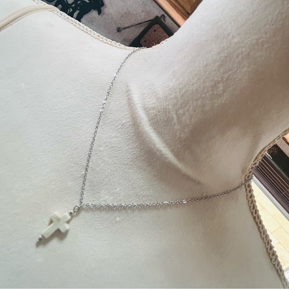 Genuine magnesite stone cross pendant on chain necklace